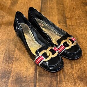 Juicy Couture Elegant Black Loafers with Gold Accent 8.5 M Italy